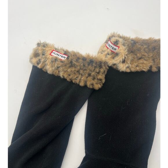Hunter boot liners Black fleece w/ leopard cuff Designed to fit tall boot Sz M L - Picture 2 of 6